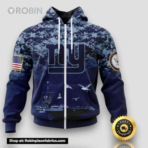 NFL New York Giants Zip Hoodie 3D Honor US Navy Veterans Stylish Gear For Fans