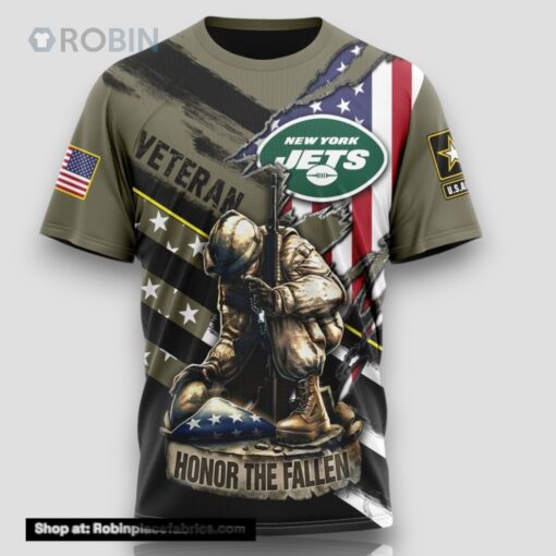 NFL New York Jets All Over Print 3D T Shirt Honor Veterans Kneeling Soldier Unisex Tshirt