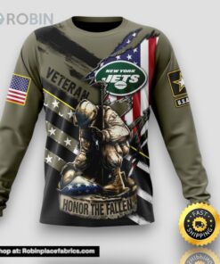 NFL New York Jets Crewneck Sweatshirt Honor Veterans Kneeling Soldier Gifts For Football Fans