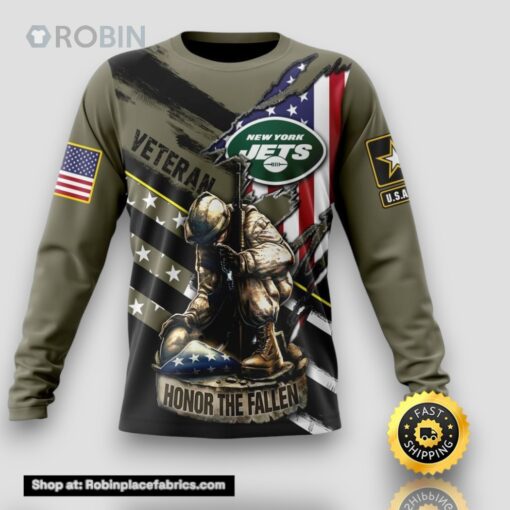 NFL New York Jets Crewneck Sweatshirt Honor Veterans Kneeling Soldier Gifts For Football Fans