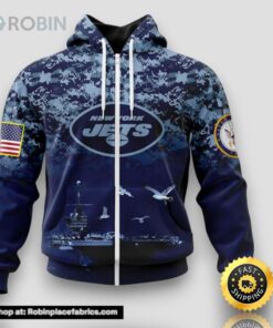 NFL New York Jets Zip Hoodie 3D Honor US Navy Veterans Stylish Gear For Fans