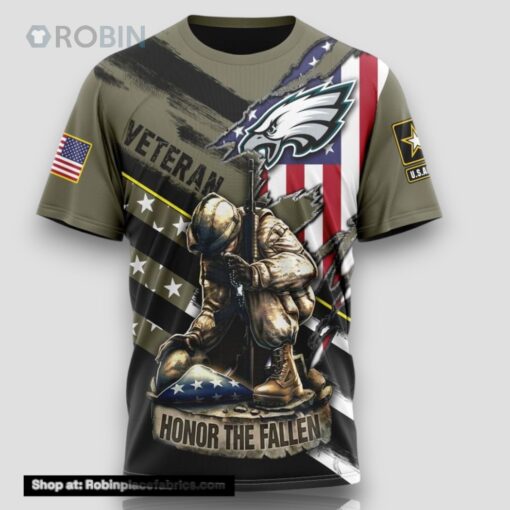 NFL Philadelphia Eagles All Over Print 3D T Shirt Honor Veterans Kneeling Soldier Unisex Tshirt