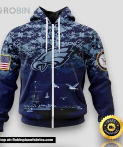NFL Philadelphia Eagles Zip Hoodie 3D Honor US Navy Veterans Stylish Gear For Fans
