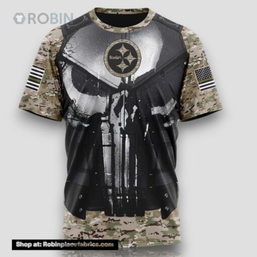 NFL Pittsburgh Steelers 3D T Shirt Punisher Skull Camouflage Veteran Kits Represent Your Team