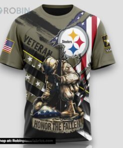 NFL Pittsburgh Steelers All Over Print 3D T Shirt Honor Veterans Kneeling Soldier Unisex Tshirt
