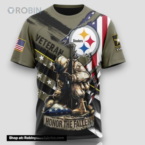 NFL Pittsburgh Steelers All Over Print 3D T Shirt Honor Veterans Kneeling Soldier Unisex Tshirt