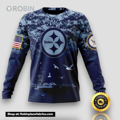 NFL Pittsburgh Steelers Crewneck Sweatshirt Honor US Navy Veterans Stylish Gear For Fans