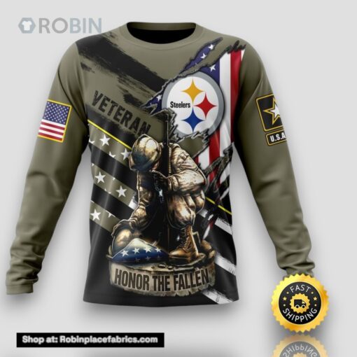 NFL Pittsburgh Steelers Crewneck Sweatshirt Honor Veterans Kneeling Soldier Gifts For Football Fans