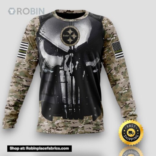 NFL Pittsburgh Steelers Crewneck Sweatshirt Punisher Skull Camouflage Veteran Kits Represent Your Team