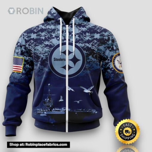 NFL Pittsburgh Steelers Zip Hoodie 3D Honor US Navy Veterans Stylish Gear For Fans