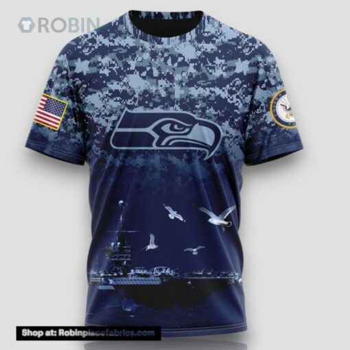 NFL Seattle Seahawks 3D T Shirt Honor US Navy Veterans Stylish Gear For Fans