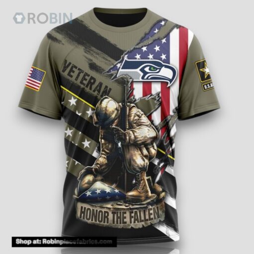 NFL Seattle Seahawks All Over Print 3D T Shirt Honor Veterans Kneeling Soldier Unisex Tshirt