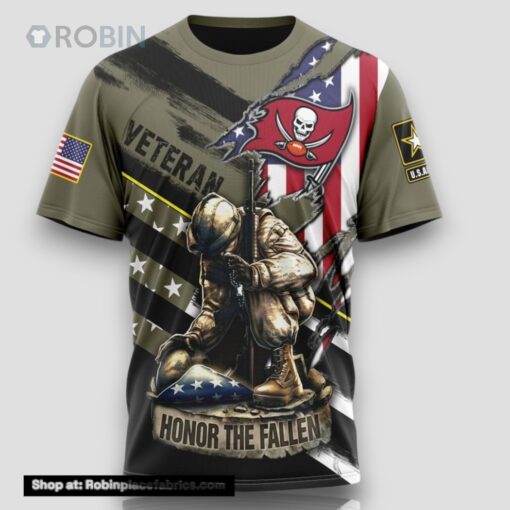NFL Tampa Bay Buccaneers All Over Print 3D T Shirt Honor Veterans Kneeling Soldier Unisex Tshirt