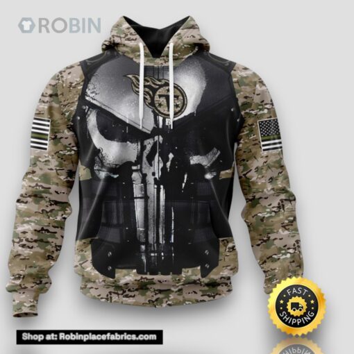 NFL Tennessee Titans 3D Hoodie All Over Print Punisher Skull Camouflage Veteran Kits Custom Name And Number Hoodie