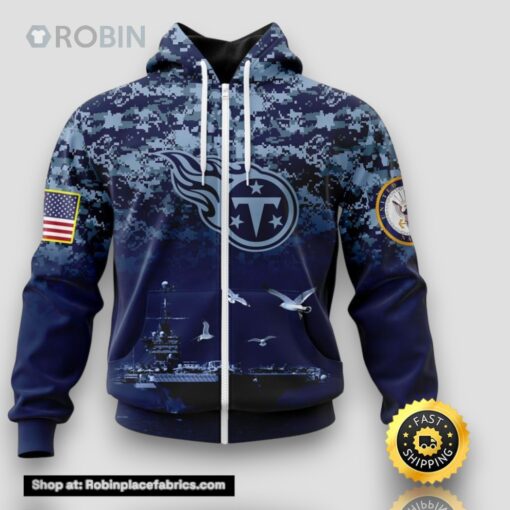 NFL Tennessee Titans Zip Hoodie 3D Honor US Navy Veterans Stylish Gear For Fans