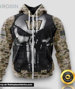 NFL Washington Commanders Zip Hoodie 3D All Over Print Punisher Skull Camouflage Veteran Kits Custom Name And Number Hoodie