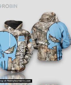 North Carolina Tar Heels Camouflage Veteran Hunting and Skull Punisher 3D Hoodie NCAA Football Gifts