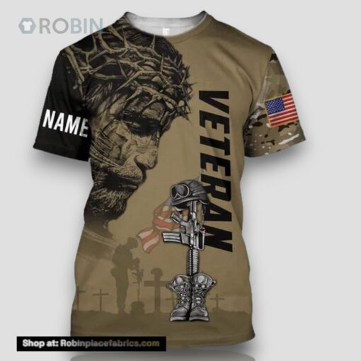 Personalized American Veteran Jesus All Over Print 3D T Shirt For Military
