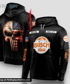 Personalized Black USA Flag Skull Busch Latte Hoodie