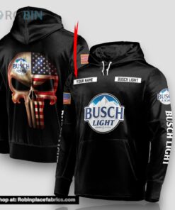 Personalized Black USA Flag Skull Busch Light Hoodie
