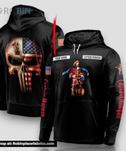 Personalized Black USA Flag Skull Captain Morgan Hoodie