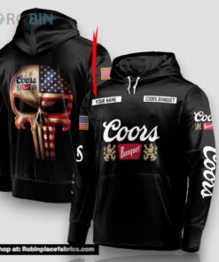 Personalized Black USA Flag Skull Coors Banquet Beer Hoodie