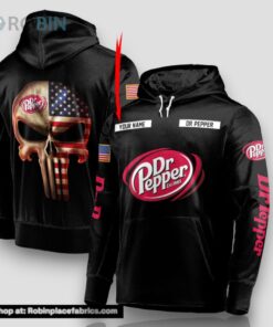 Personalized Black USA Flag Skull Dr Pepper Hoodie