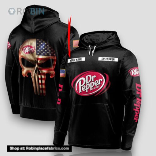 Personalized Black USA Flag Skull Dr Pepper Hoodie
