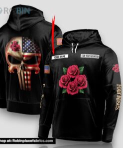 Personalized Black USA Flag Skull Four Roses Bourbon Hoodie
