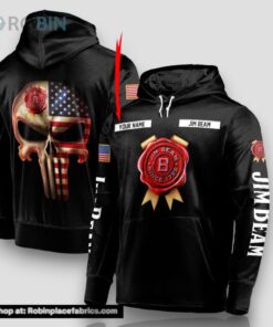 Personalized Black USA Flag Skull Jim Beam Hoodie