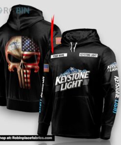 Personalized Black USA Flag Skull Keystone Light Hoodie
