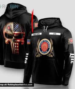 Personalized Black USA Flag Skull Miller Lite Hoodie