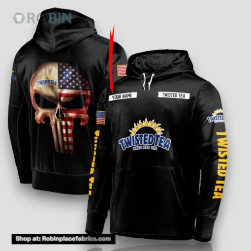 Personalized Black USA Flag Skull Twisted Tea Hoodie