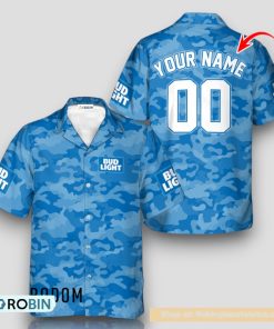 Personalized Bud Light Blue Camouflage Hawaiian Shirt