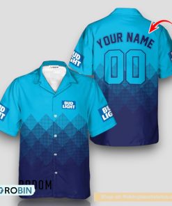 Personalized Bud Light Blue Halftone Hawaiian Shirt