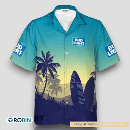 Personalized Bud Light Palm Tree Surfboard Hawaiian Shirt