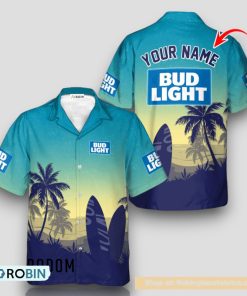 Personalized Bud Light Palm Tree Surfboard Hawaiian Shirt