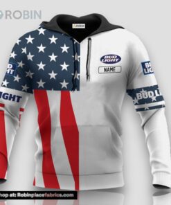 Personalized Bud Light USA Flag 3D Print Hoodie and Zip up