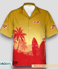 Personalized Budweiser Beer Palm Tree Surfboard Hawaiian Shirt Personalized Budweiser Beer Palm Tree Surfboard Hawaiian Shirt