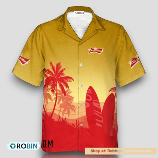 Personalized Budweiser Beer Palm Tree Surfboard Hawaiian Shirt