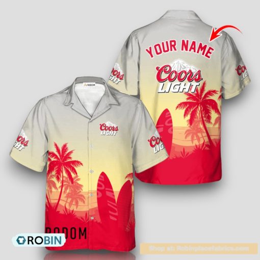 Personalized Coors Light Palm Tree Surfboard Hawaiian Shirt