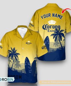 Personalized Corona Extra Palm Tree Surfboard Hawaiian Shirt