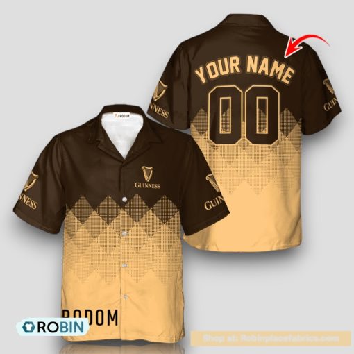 Personalized Guinness Beer Beige And Brown Halftone Hawaiian Shirt