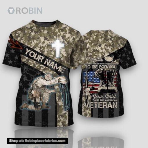Personalized Jesus Thrist And The American Veteran All Over Print 3D T Shirt For Military