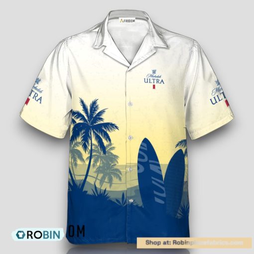 Personalized Michelob ULTRA Palm Tree Surfboard Hawaiian Shirt