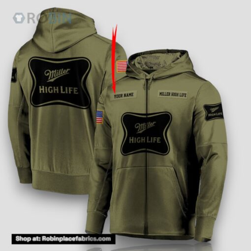 Personalized Military Green Miller High Life Hoodie & Zip Hoodie