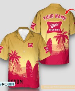 Personalized Miller High Life Palm Tree Surfboard Hawaiian Shirt