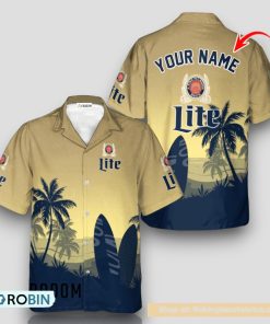 Personalized Miller Lite Palm Tree Surfboard Hawaiian Shirt
