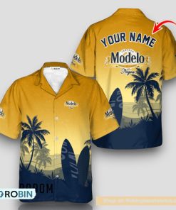 Personalized Modelo Negra Palm Tree Surfboard Hawaiian Shirt