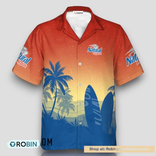 Personalized Natural Light Palm Tree Surfboard Hawaiian Shirt